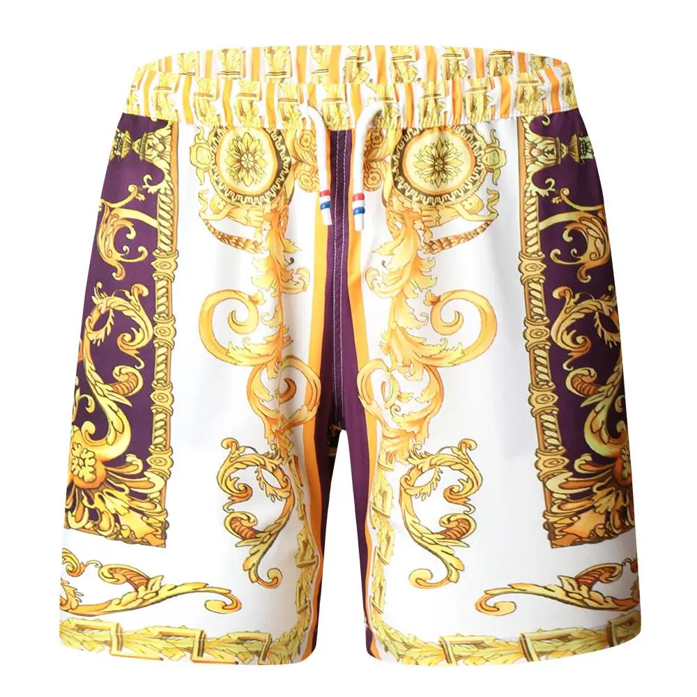 Gold Luxury Swimwear Shorts Breathable Surf Board Shorts Men\'s Vacation Beach Shorts Quick Dry Swimsuit Summer Sports Trunks Boy