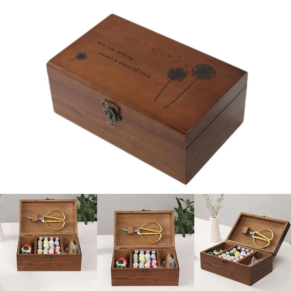 Sewing Accessories Empty Basket Needle Thread Storage Case Sewing Kit Box Sewing  Storage Case Wooden Box