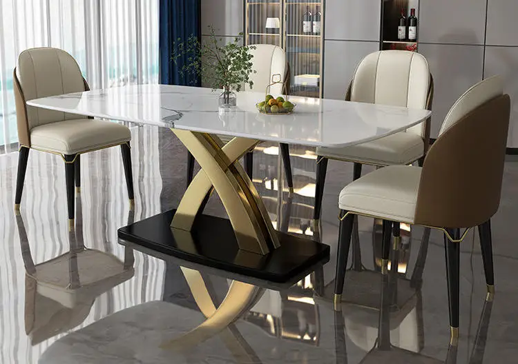 Modern Nordic Style Mirrored Dining Table and Chair Set DIY Long Sintered Stone Dining Room Furniture for Home & Hotel Use