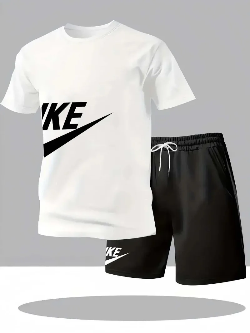 Men's summer short sleeved set, quick drying short sleeved T-shirt shorts, running sports set, two-piece set view 3