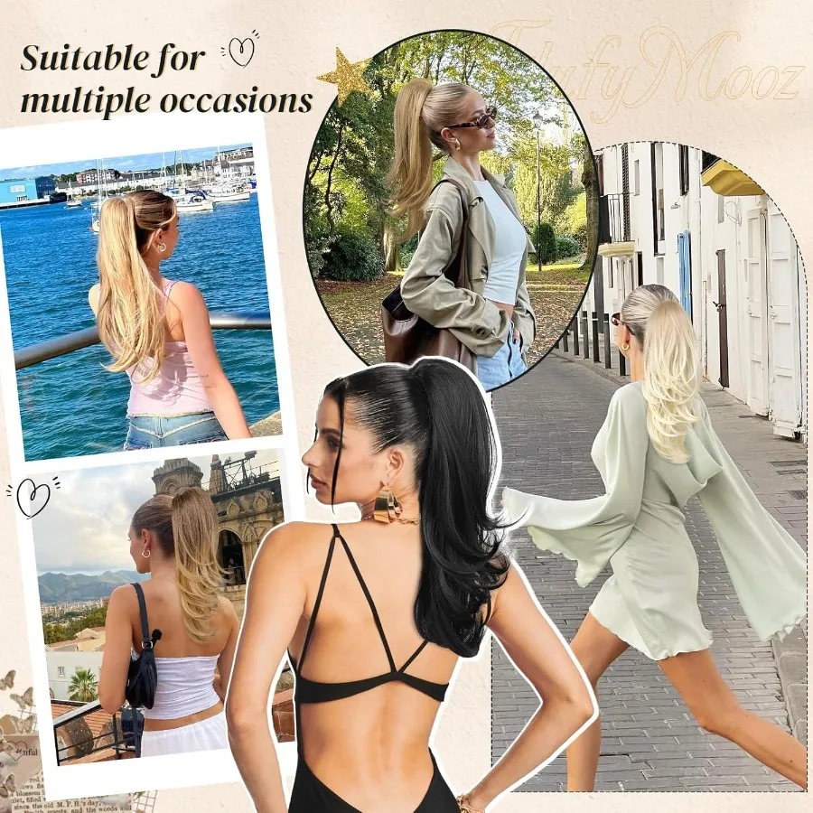 وصلة شعر على شكل ذيل حصان برباط بطول 20 بوصة للنساء ذات مظهر طبيعي وملمس ناعم مثالية للارتداء اليومي والمناسبات الخاصة #5