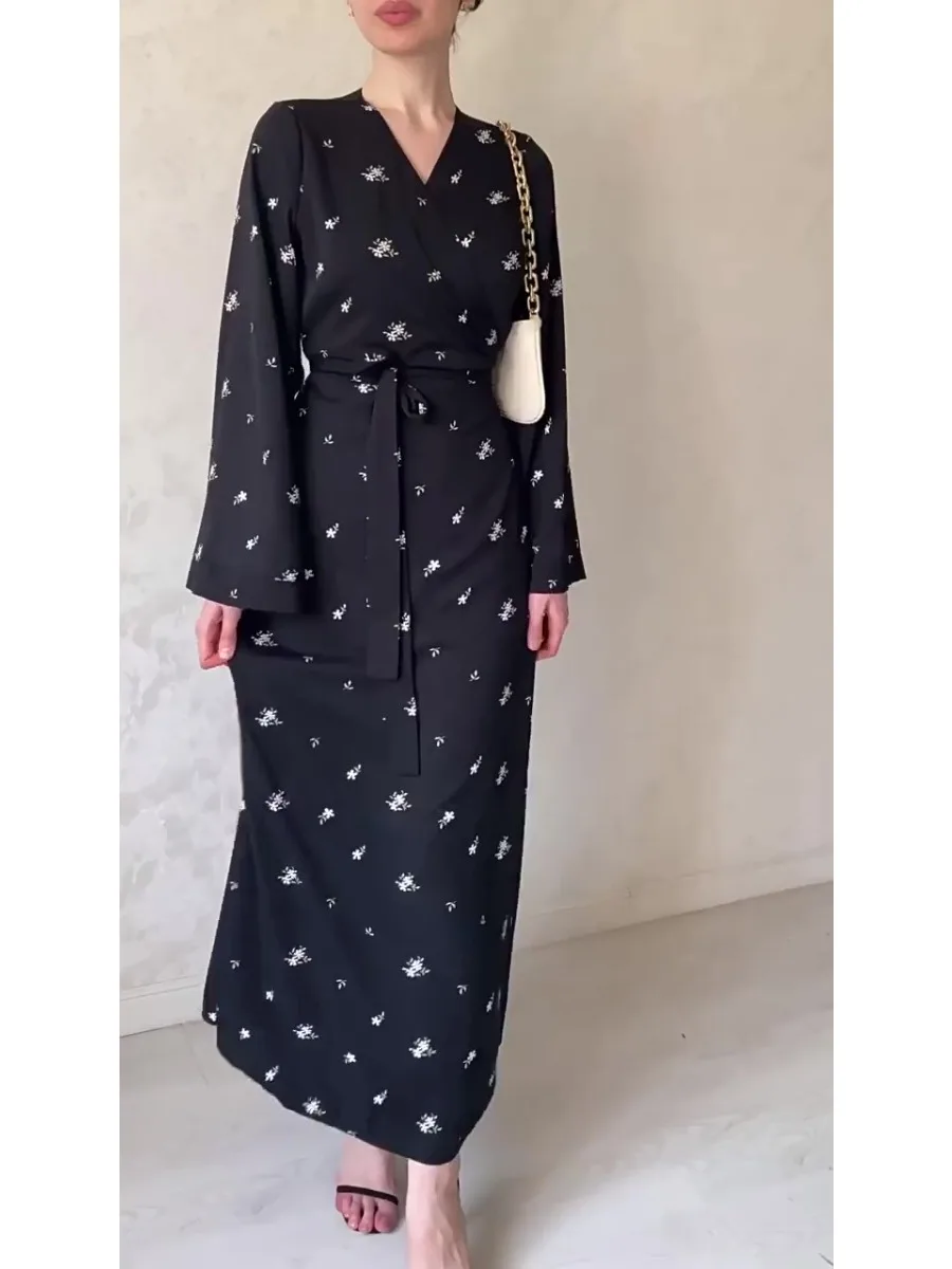 Eid Muslim Party Dress for Women Ramadan Abaya Satin Lace-up Long Dress Belt Kaftan Vestidos Largos Dubai Robe Jalabiya 2024