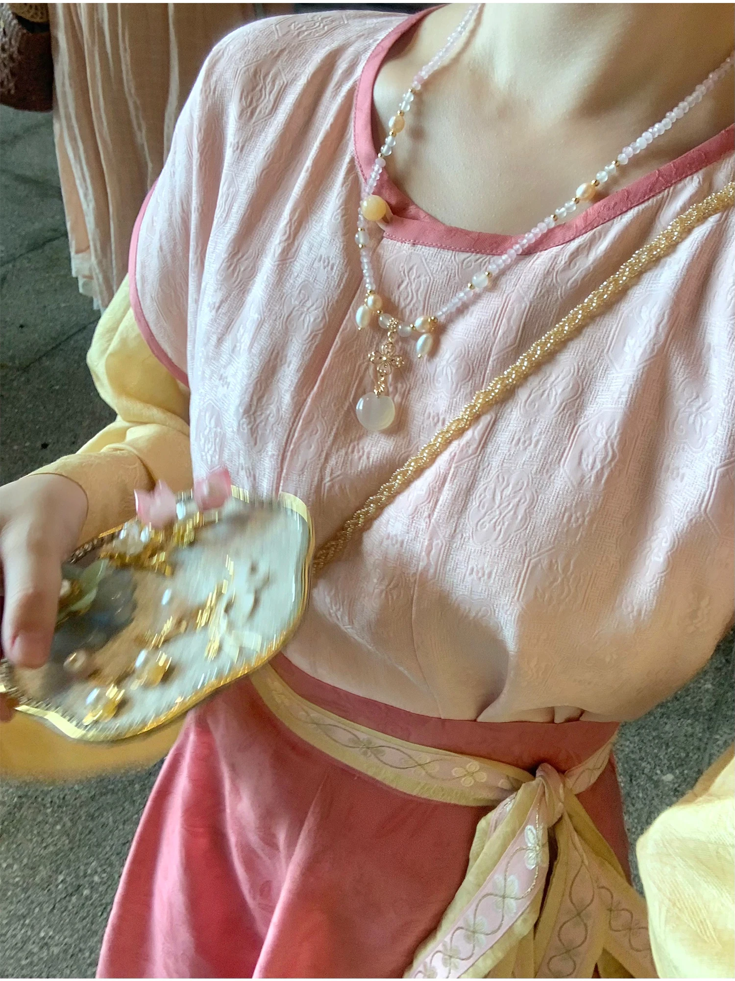 

Сиреневый персиковый маленький четкий комплект футболок династии Тан Ханфу для девочек, национальная одежда, традиционный китайский костюм