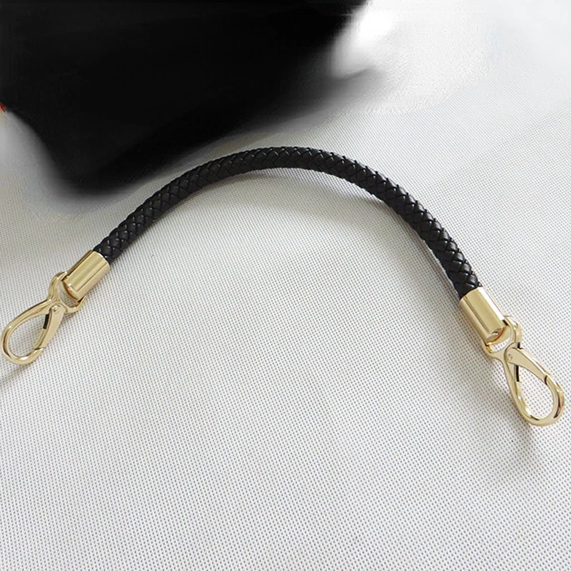 2/5pcs PU Leather Black Braided Rope Handles for Handbag Shoulder Bag Strap Handmade Bag DIY Accessories gold Metal Hook Buckle