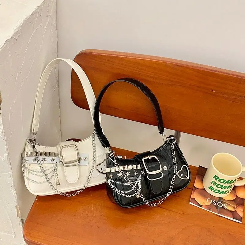 موضة الساخن بنات ساحة حقائب كتف ريترو برشام ستار المرأة حقيبة تحت الإبط الحلو بولي Leather جلد الإناث حقائب يد بسلاسل محفظة الوردي