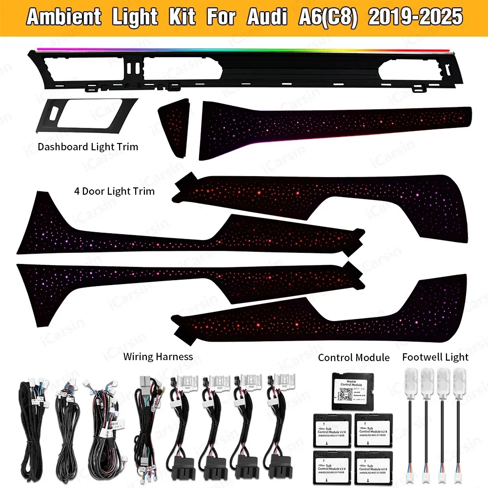 

2025 New Star Dynamic Ambient Light for Audi A6 C8 2019-2025 Europe Version Interior LED Lighting Dashboard Trim Accessories