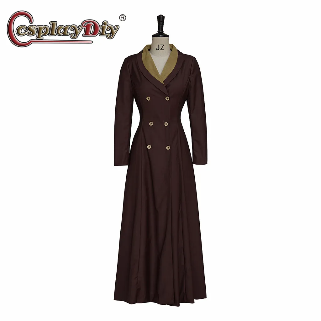 

Cosplaydiy Enola Holmes Victorian Steampunk Gothic Long Jacket Cosplay Costume 19th Century Medieval Trench Coat Holmes Costume