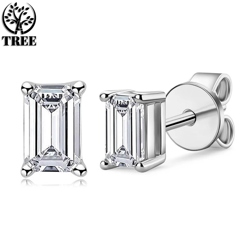 ALITREE D VVS1 Rectangle Cut Moissanite Earring s925 Sterling Sliver Plated with GRA Certificate Earrings for Women Fine Jewelry