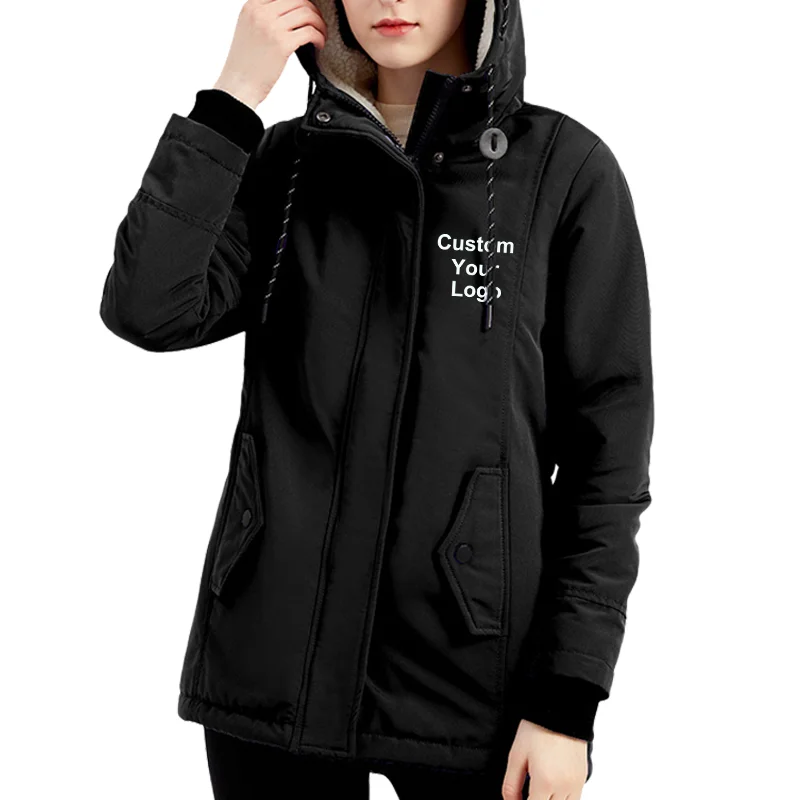 ฤดูหนาว WARM Coat ผู้หญิง Solid Plush หนาแจ็คเก็ตเดินป่ากลางแจ้ง hooded windproof Parka Coat