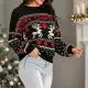 Women's Christmas Pullover Sweater Autumn Winter Warm Loose Knitted Tops 2024 Lady New Fun Dinosaur Print Holiday Retro Sweater