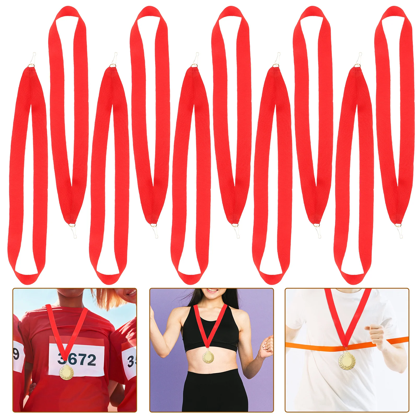 10 Pcs Medal Lanyard Neck for Award with Clip Hooks Strap Competition Ribbon Straps Polyester Sports Meeting Ribbons