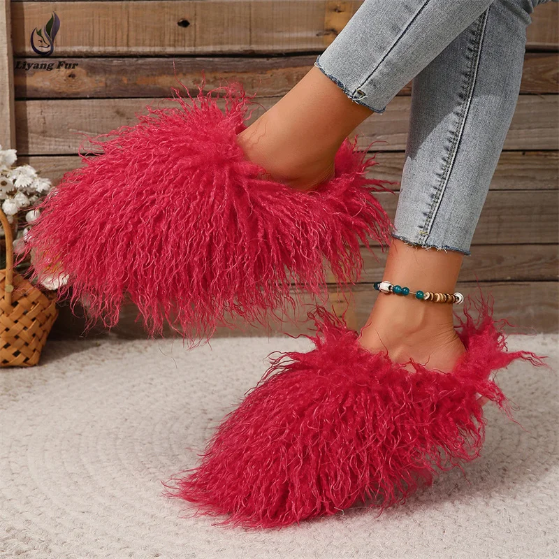 

New Fashion Wholesale Factory Supply Winter Warm Thick Plush Fuzzy Furry Fluffy Slides Vendors Fur Slippers