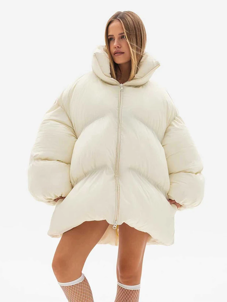 

Women Winter Jacket Thicken Cotton Oversize Coats Elegant Long Sleeve Zipper Parkas Jackets Casual Puff-Style Fluffy New Outwear