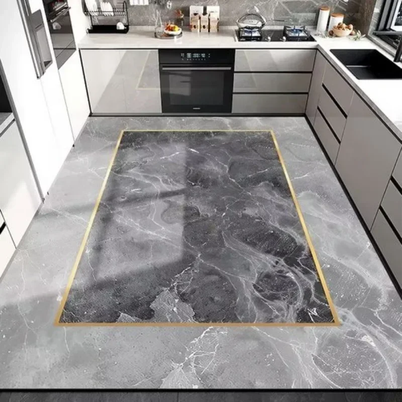 Marble Decorate Kitchen Floor Mat Oil-proof Wipeable Wash-free PVC Waterproof Stain-resistant Carpet Balcony Rug Ковер Tapis 러그