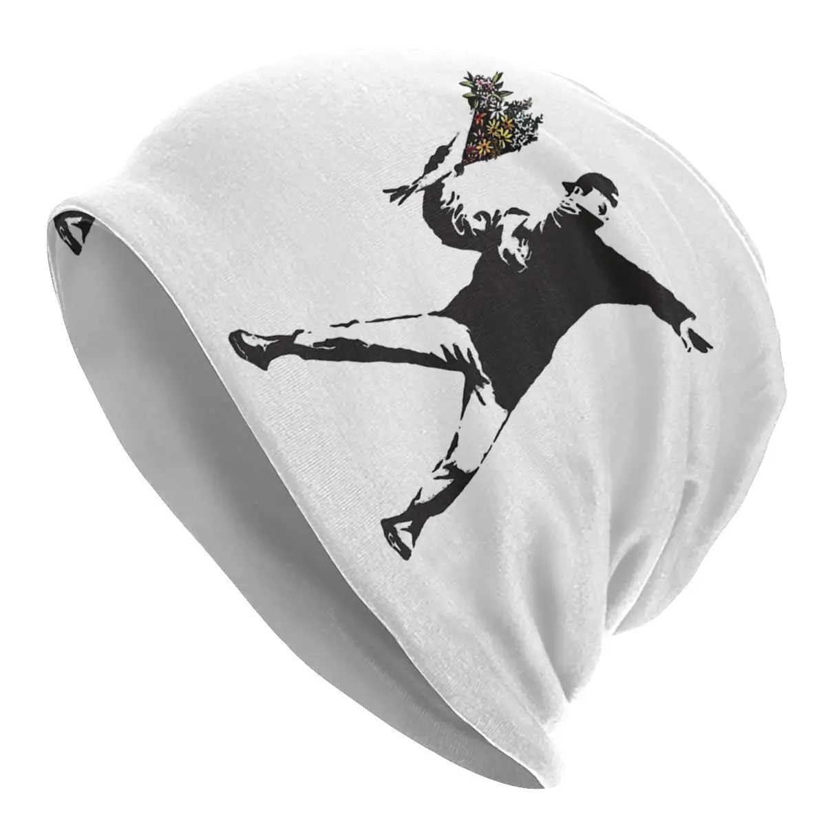 Protest Anarchist Throwing Flowers Thrower Make Art Not War Banksy Graffiti Unisex Bonnet Thin Running Hats Double Layer Hat Cap