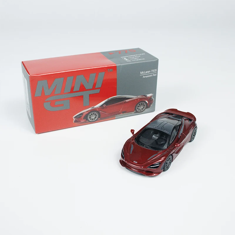 MINIGT 1:64 modello di auto McLa 750S veicolo sportivo pressofuso in lega #775 amaranto rosso