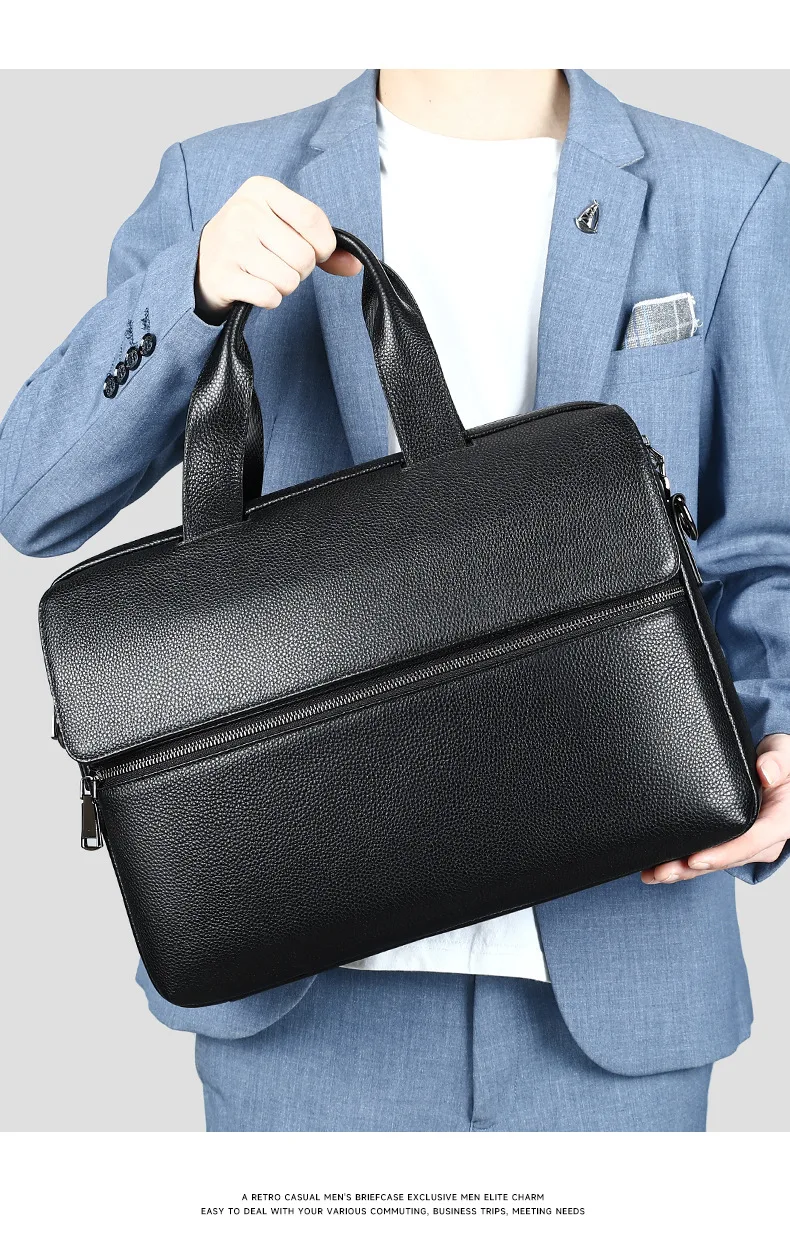 Top Valigette in vera pelle Uomo Donna Borsa da ufficio aziendale Borse a tracolla per laptop unisex da 15 pollici Valigetta in vera pelle di vitello