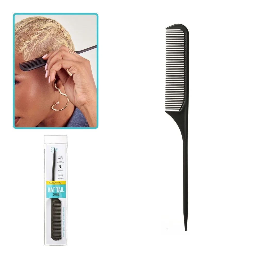 2 pacote resistente ao calor de fibra de carbono rato cauda pente desembaraçar pente anti-estático profissional ferramenta de estilo de cabelo todos os tipos de cabelo