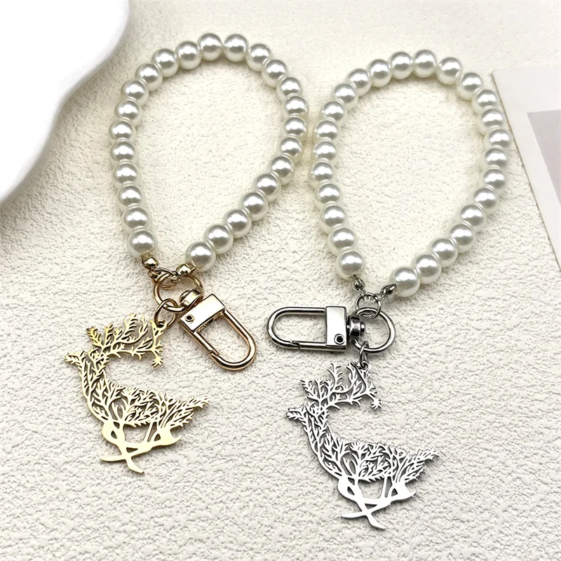 

Aesthetic Deer Elk Antlers Tree Branches Keychains For Women Men Stainless Steel Silver Color Animal Keyholder Jewelry