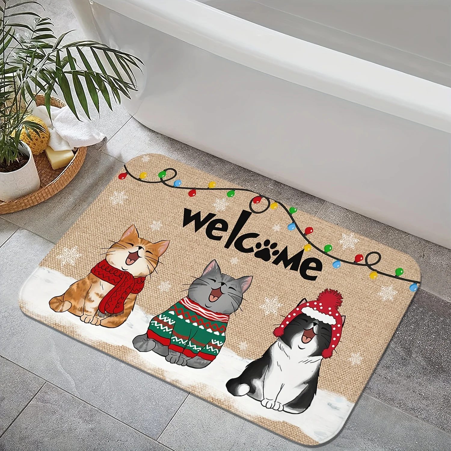 سجادة VIKAMA لعيد الميلاد، سجادة باب ترحيب قطيفة ناعمة، سجادة باب مدخل مضادة للانزلاق وماصة، ديكور منزلي لحفلات العطلات