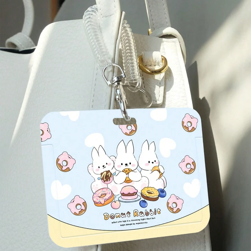 Three Little Rabbits Eating Donut Patterned Card Holder Suitable for Bank Identity Bus ID Card Sleeve Case Kpop Photocard Holder