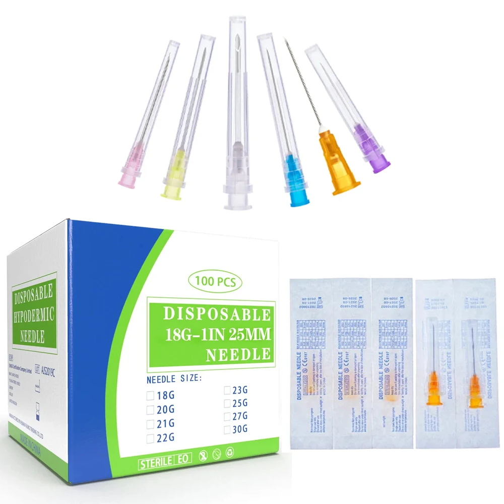 

100pcs/Box Sterile Pointed Syringe Needles 1inch 1.5inch 18G-27G Stainless Steel for Liquid Dispensing Lab Vet Pet Injection
