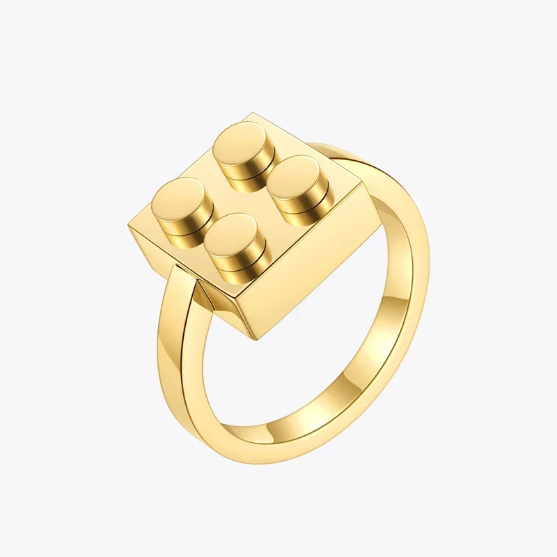 TUES Original Designer Building Blocks Rings For Women 18K Plated Stainless Steel Ring Gold Color Fashion Jewelry Ladies Gift