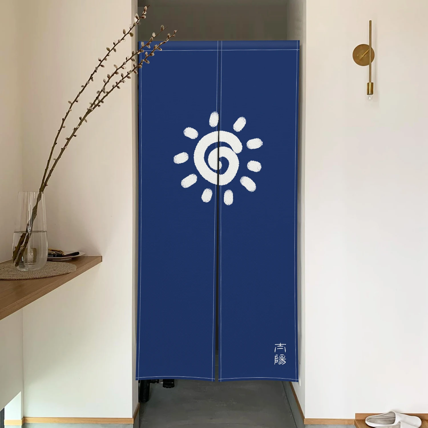Blue Tone Japanese Style Door Curtains Mount Bamboo Dining Room Partition Linen Doorway Curtains Kitchen Entrance Half Curtains