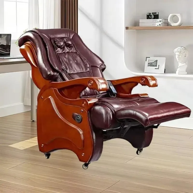Modern Luxury Leather Executive Office Chair Ergonomic Design Adjustable Backrest Aluminum Alloy Base