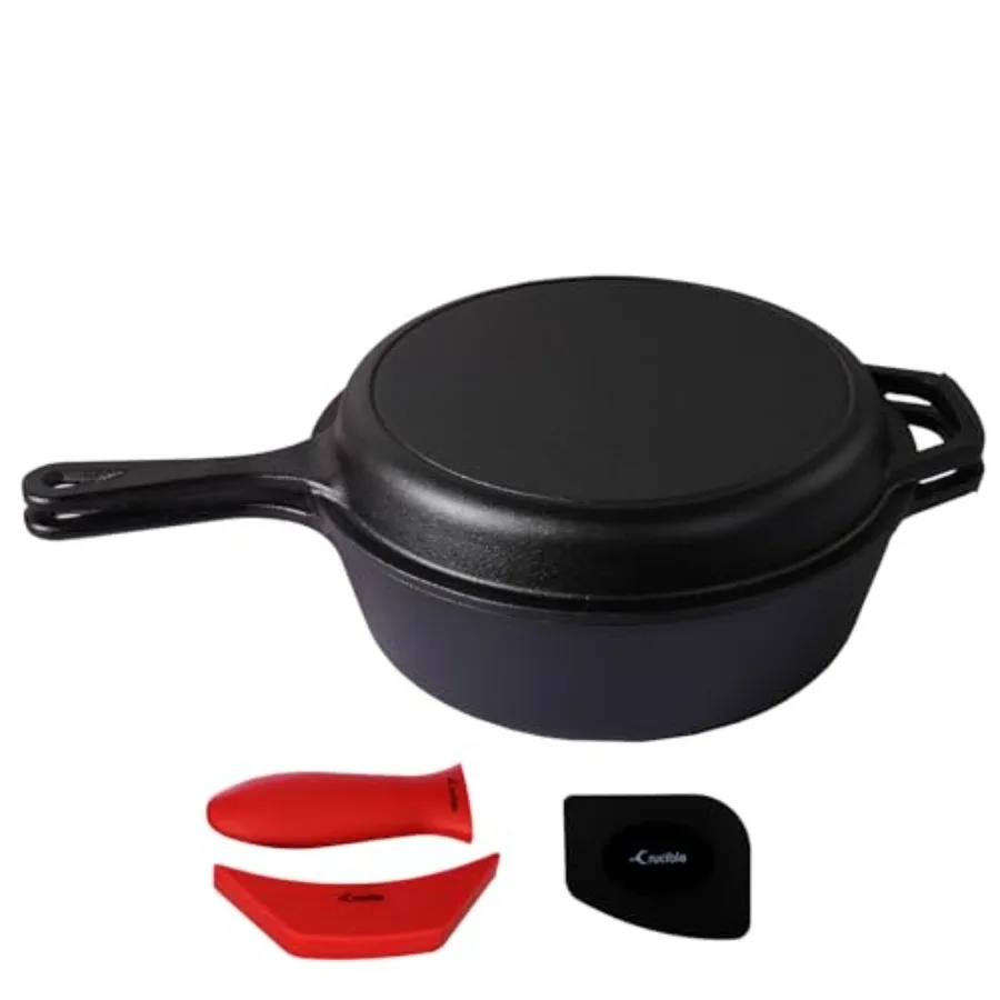 

Cast Iron Skillet EXTRA DEEP - 10.25"-Inch with Skillet Lid, Frying Pans + Silicone Handle Holder Covers - Oven Safe Cookware -
