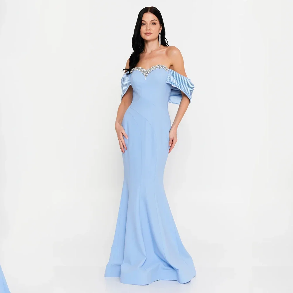 

Dream Classic Blue Sky Evening Dress Jersey for Floor-Length Sweetheart Prom Dress Mermaid Crystal Vestidos De Fiesta Customized