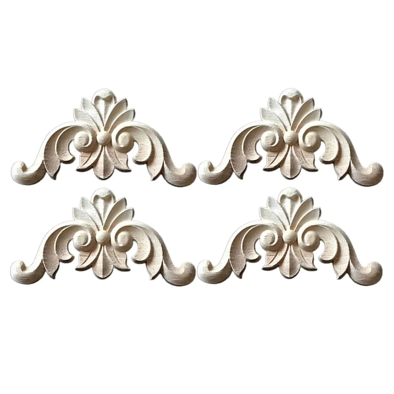 2x4Pcs Wood Carved Applique Wooden Figurines Mouldings Frame for