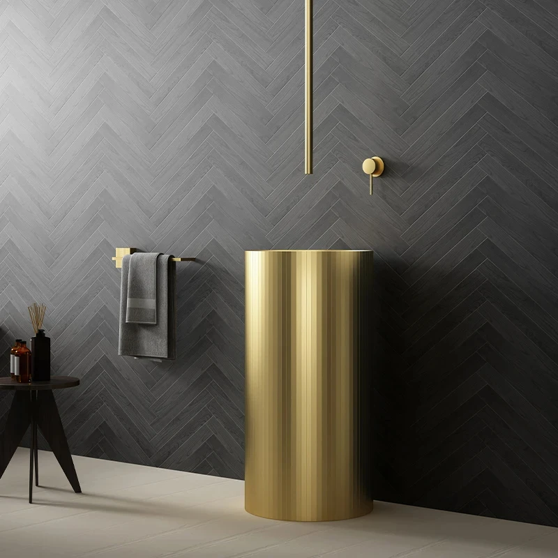 

Metal stainless steel column basin Modern minimalist B&B integrated floor-standing washbasin washstand basin GN781TB