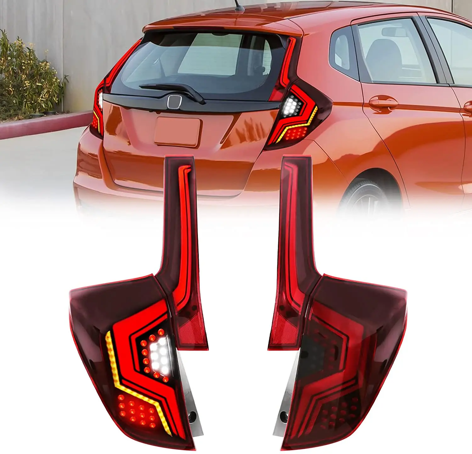 Lampu LED Belakang สำหรับ Honda Fit Jazz 2014-2019ด้านหลังหลอดไฟลำดับไฟเลี้ยว Jazz เบรคเริ่มต้น Animation DRL