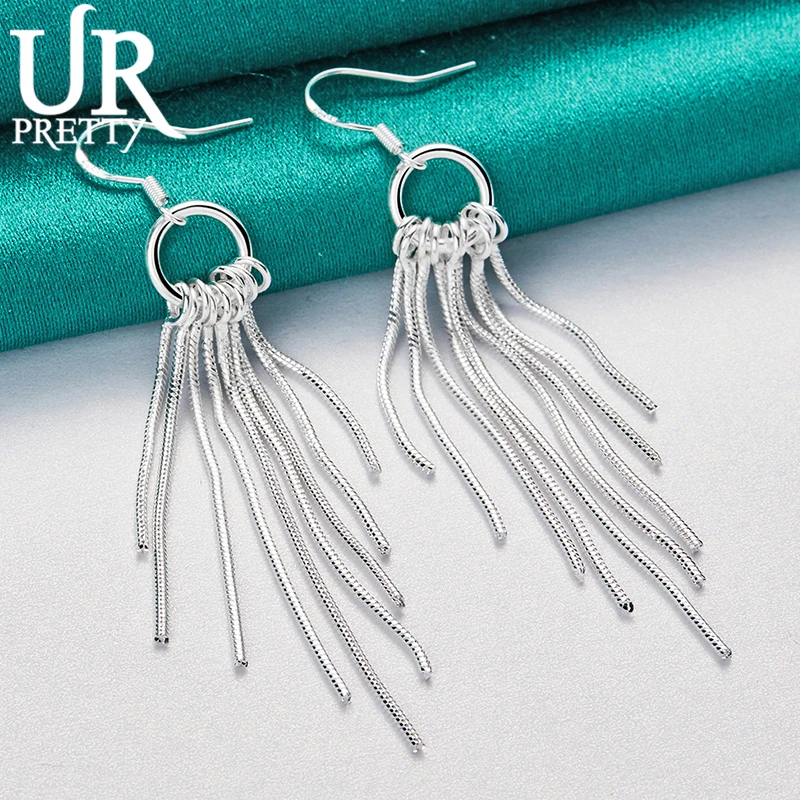 

URPRETTY 925 Sterling Silver Multiple Snake Chains Drop Earring For Women Fashion Wedding Engagement Party Charm Jewelry Gift