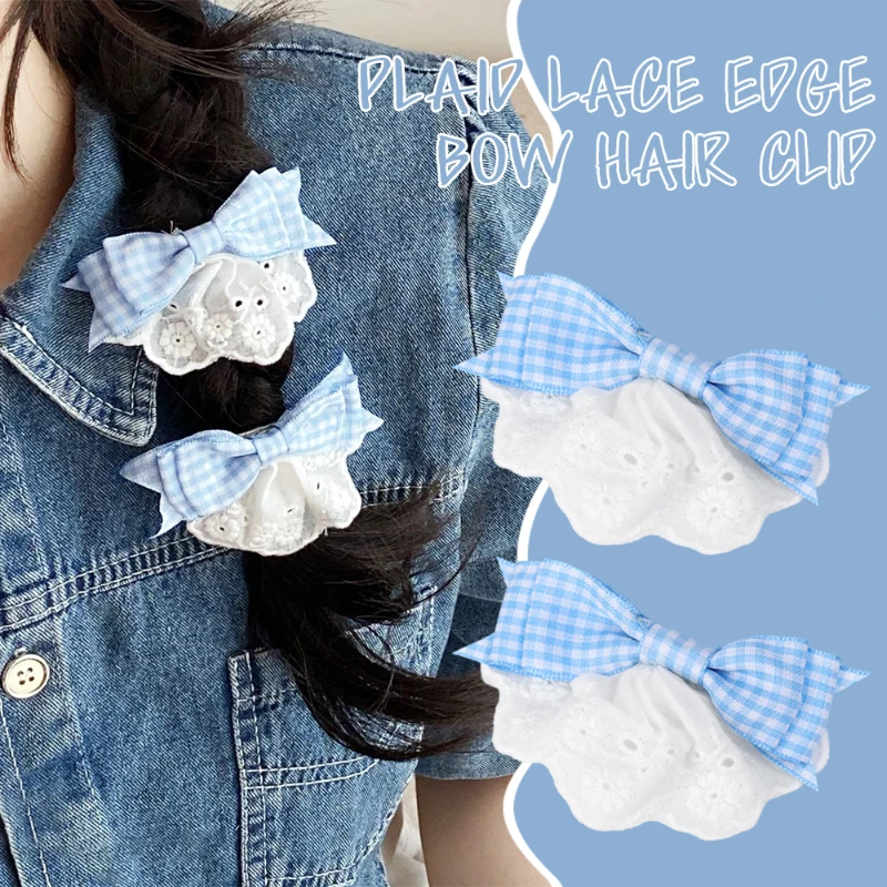 Korean Cloth Bowknot Bowknot Hairpin Light Blue Headwear Lace Bow Hairclip Lolita Hairband Female Hair Accessories Bow Barrettes