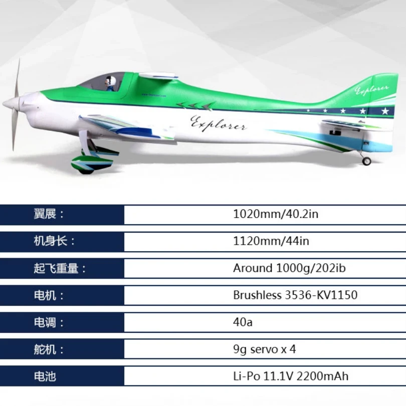 FMSRC RC Airplane 1100MM 1.1M F3A Explorer Aerobatic 3D Green 4CH 3S  PNP Sport Scale Model Hobby Plane Aircraft Avion