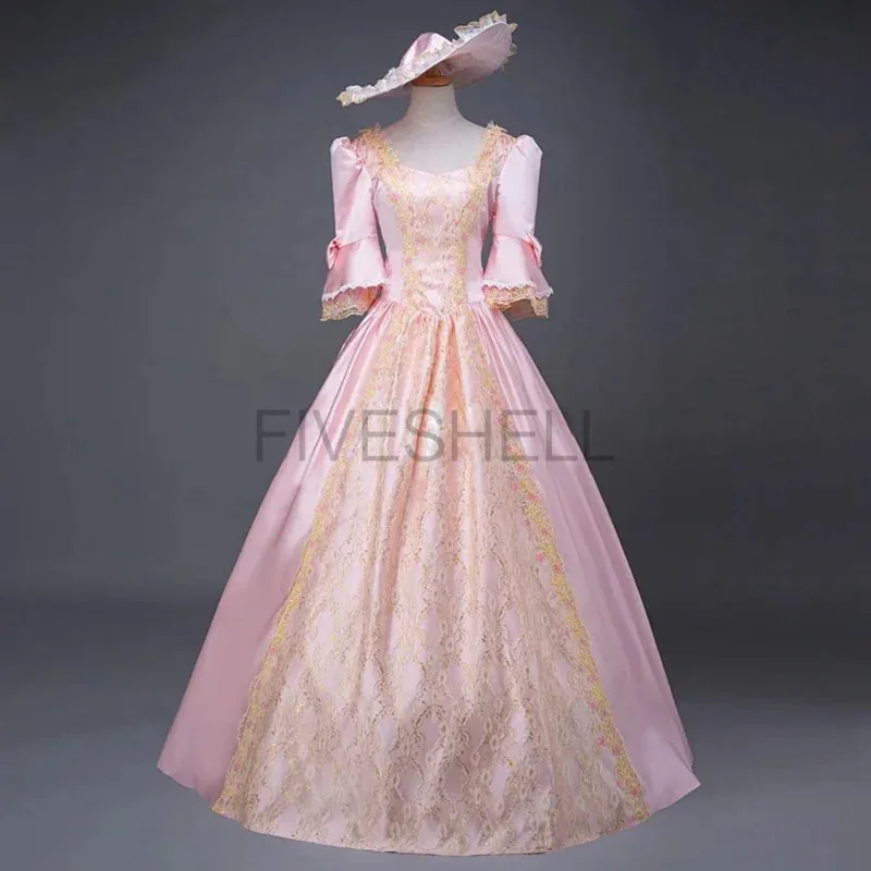 Sukienka Średniowieczna Damska Z Wysokim Stanem, Krótkim Rękawem, Suknie Balowe, Księżniczka, Koronkowe Wstawki, Satynowa Sukienka, Królowa, Renesansowy Kostium Cosplay