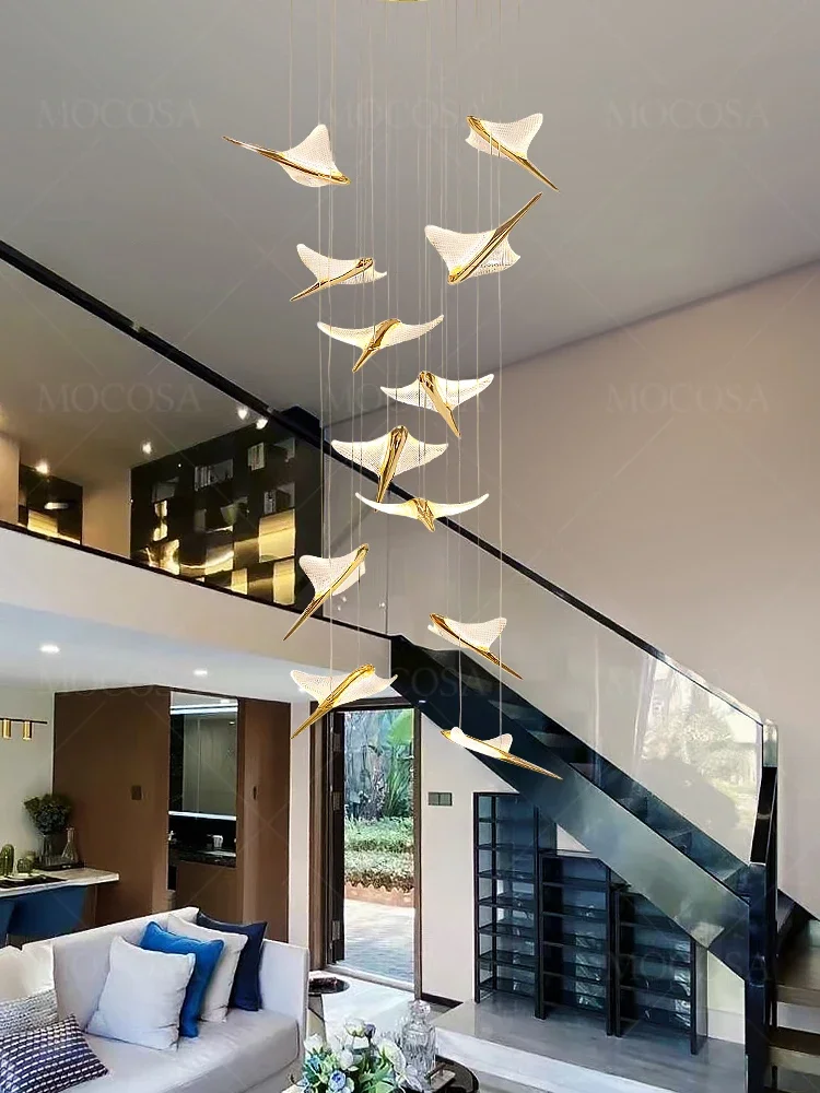 Imagem -03 - Peixe Voador Lâmpada Criativa Villa Escada Droplight Lobby do Hotel Lustre Shopping Decorativo Luzes Pingente Led Grande Pássaro Iluminação para Casa