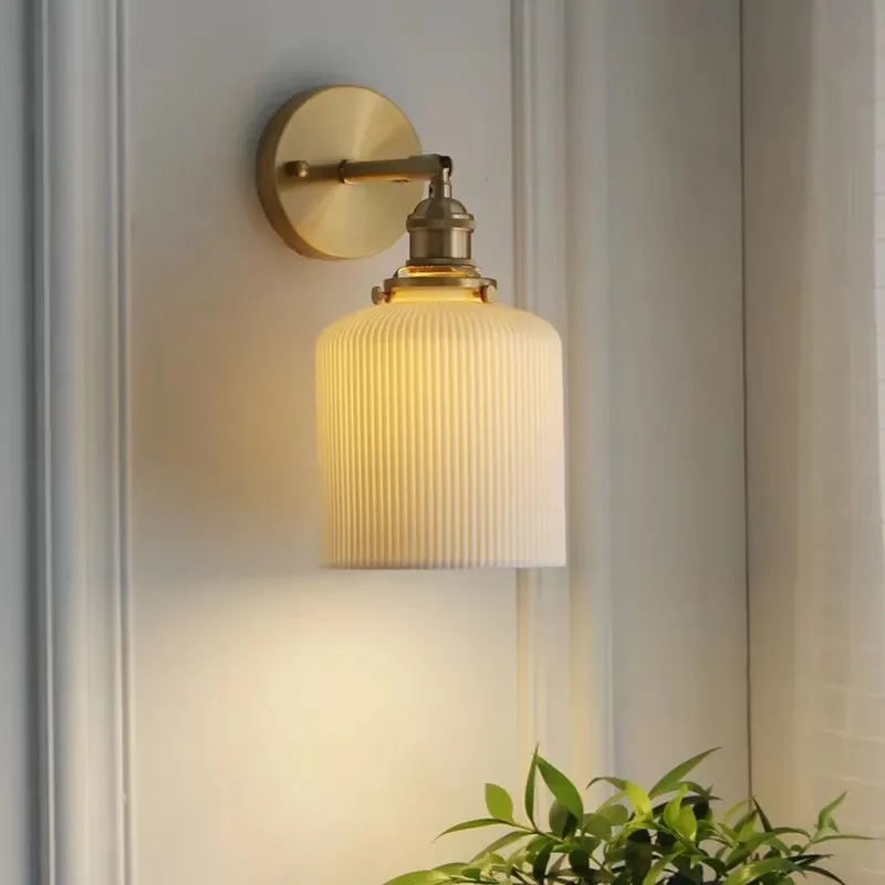 Ceramic Wall Lamps for Bedroom Bedside Living Room Restaurant Cafe Modern Copper White Decoration Mounted Lamp Sconce Light