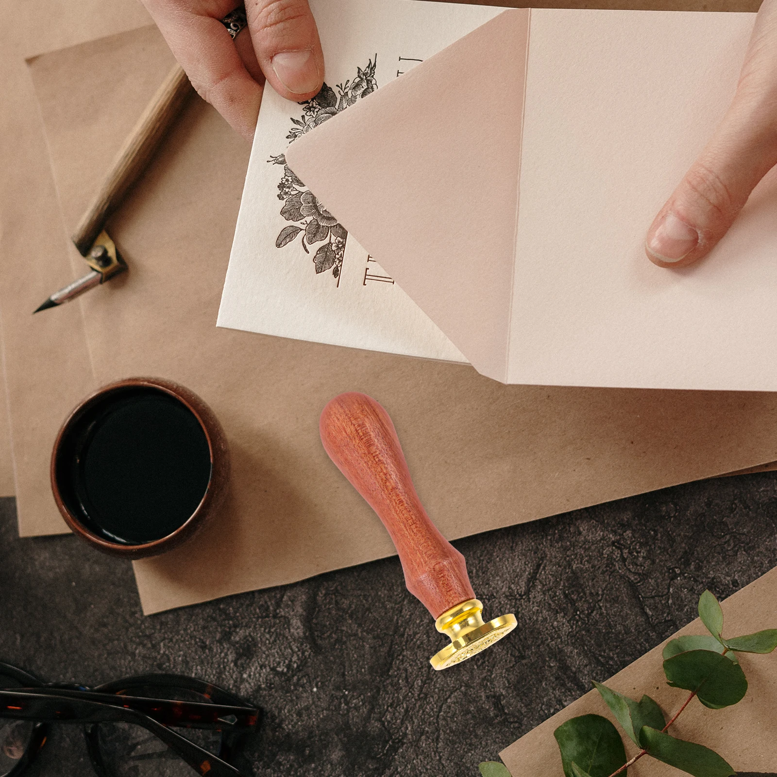 

Wax Seal with Long Wooden Handle Metal Head Tool for Sealing Letters Wedding Invitations Envelopes Wax Seal