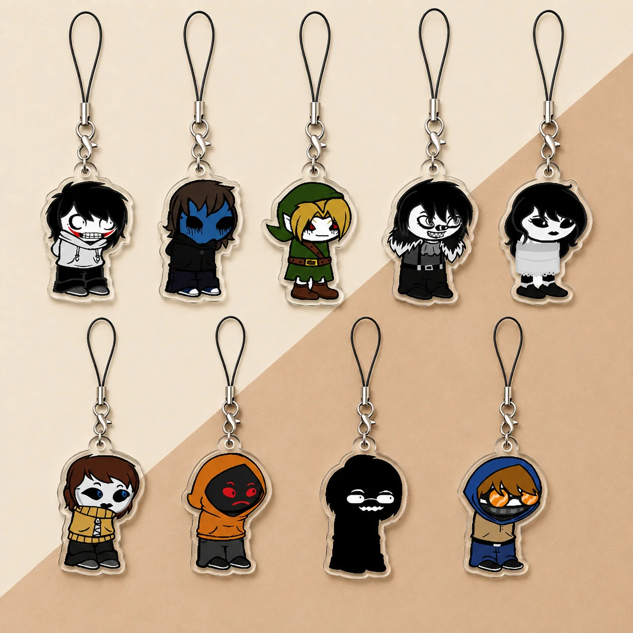 Horror Characters Mobile Phone Charms Acrylic Keychains Chibi  Jeff Jane Ticci Toby Sally Williams Alex Hoodie Small Pendant
