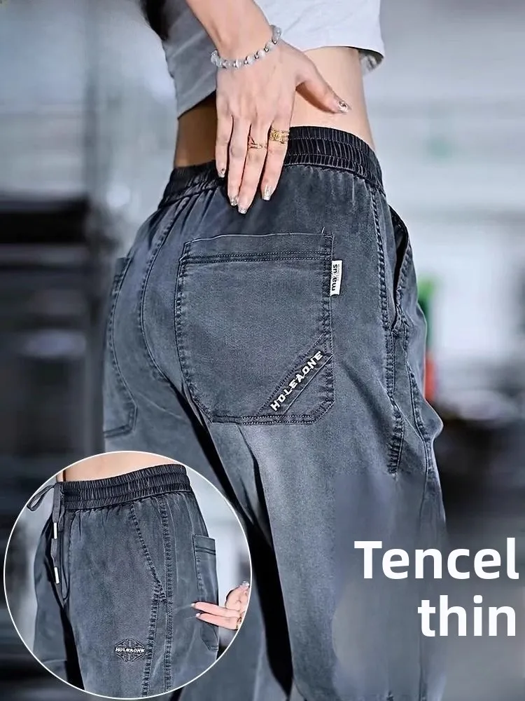 

Denim Jeans Men's Trendy Vintage Ice Silk Casual Pants Thin Nine Points Cuffed Summer Loose Fit Youthful Sle Workwear