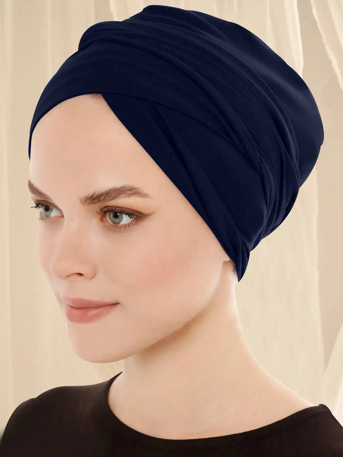 1 piece of Muslim headscarf knitted solid color headband elastic breathable Islamic headband cap chemotherapy cap multifunctiona