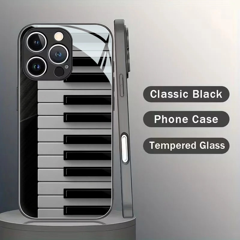 A fashionable and innovative phone case, featuring piano key and musical note designs, suitable for the latest iPhone models.