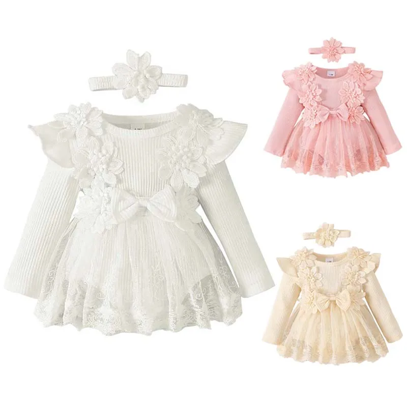 

Baby Girl Baptism Dress Princess Cute Lace Dresse+Headband 1st Birthday Outfit Toddler Autumn Cotton Bodysuit Newborn Party Robe