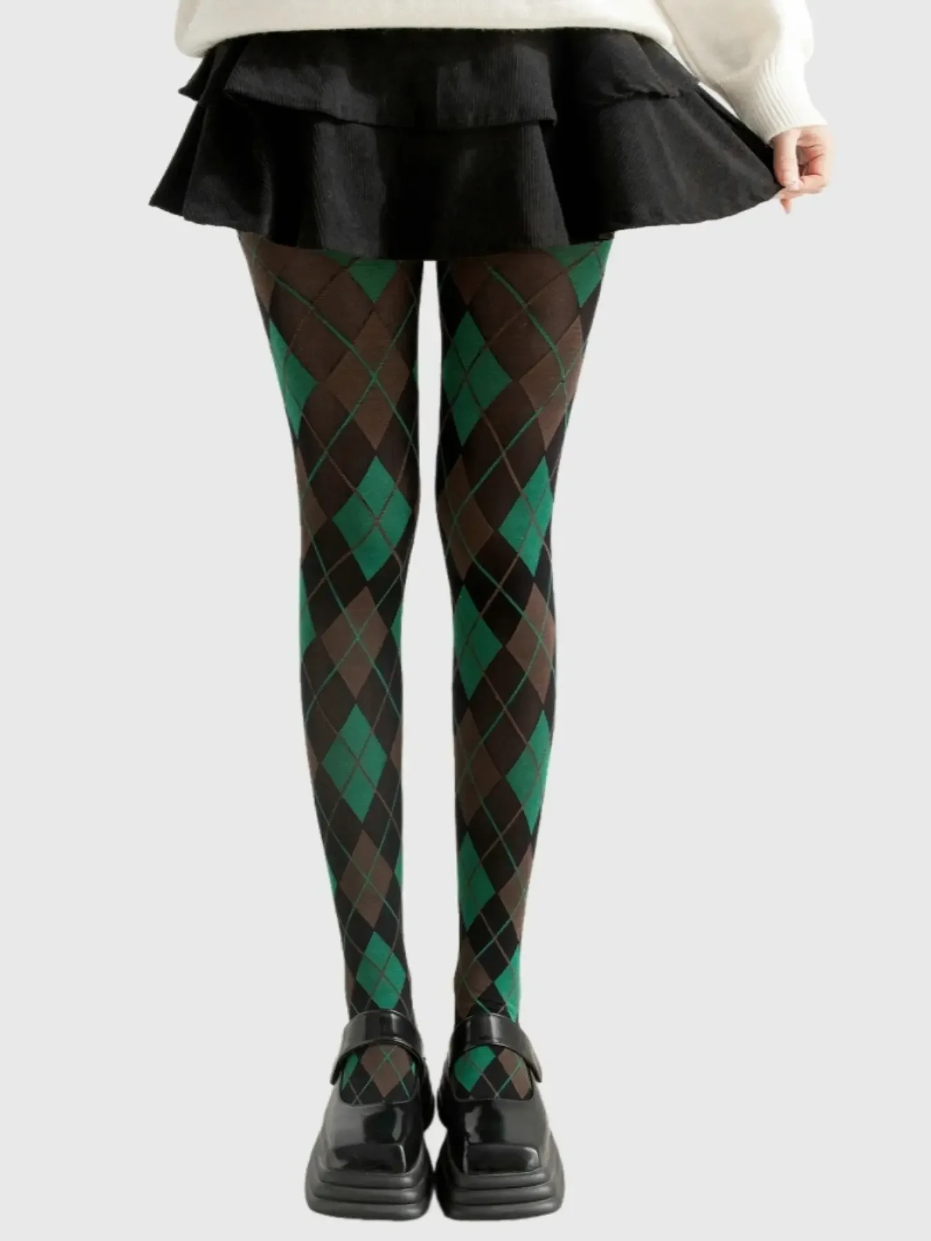 Retro Vintage Style Plaid Pattern Leg Slimming Fitted Pantyhose Tights, Dark Cute Socks Design, Comfortable & Stylish Women's Stocking