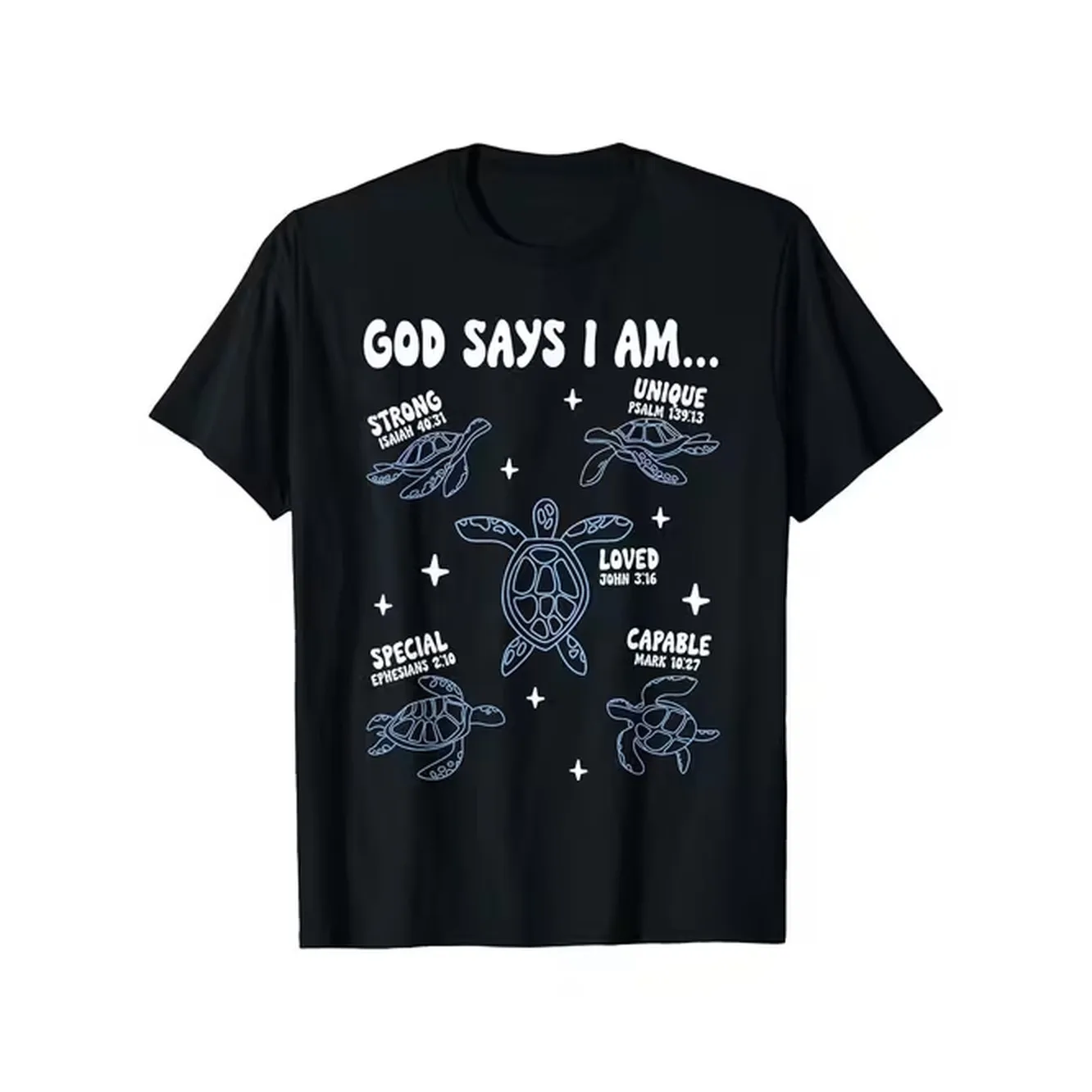 Camiseta cristiana negra para hombre y mujer con diseño de tortuga y versículo bíblico, de algodón suave y transpirable, para iglesia, atuendos espirituales informales, camiseta con mensaje de Dios.
