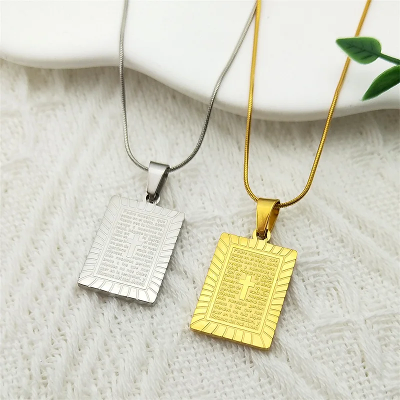 

Cross Carve Bible Stainless Steel Necklace for Women Men Gold Color Christian Chain Amulet Jewelry collar masculinoZZZ822