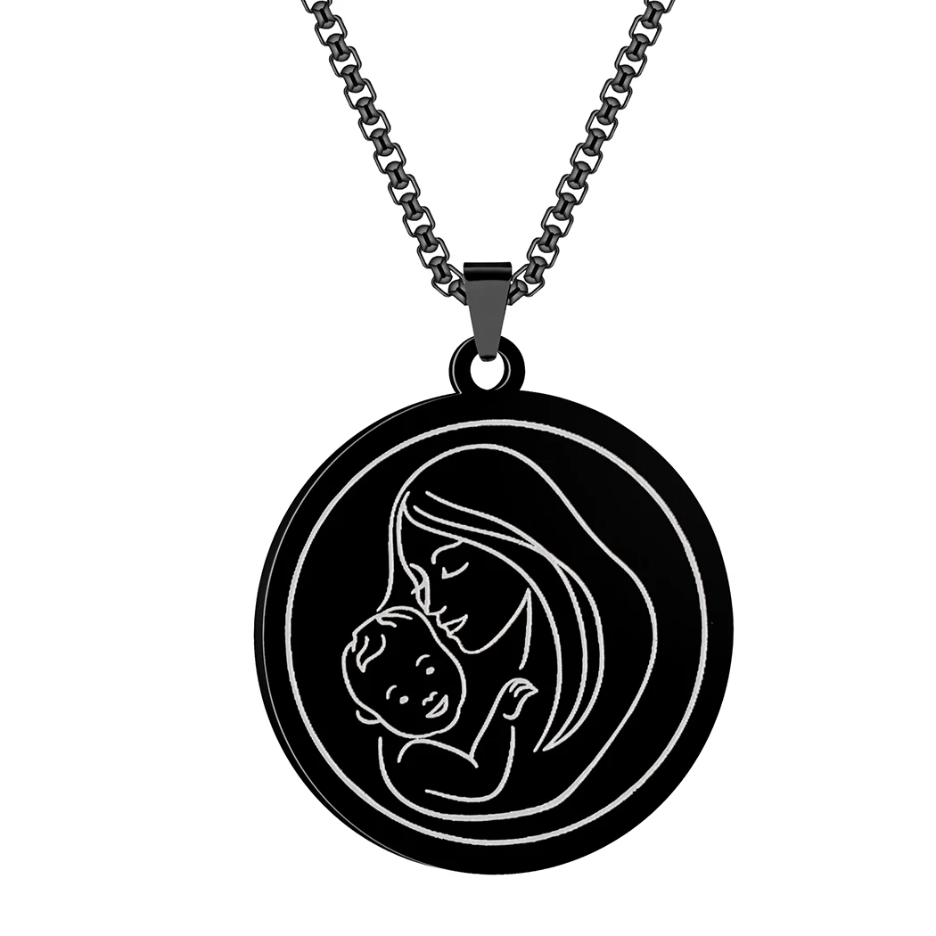 Stainless Steel Mother Day Mom Pendant Necklace Pregnant Baby Family Jewelry New Born Necklace